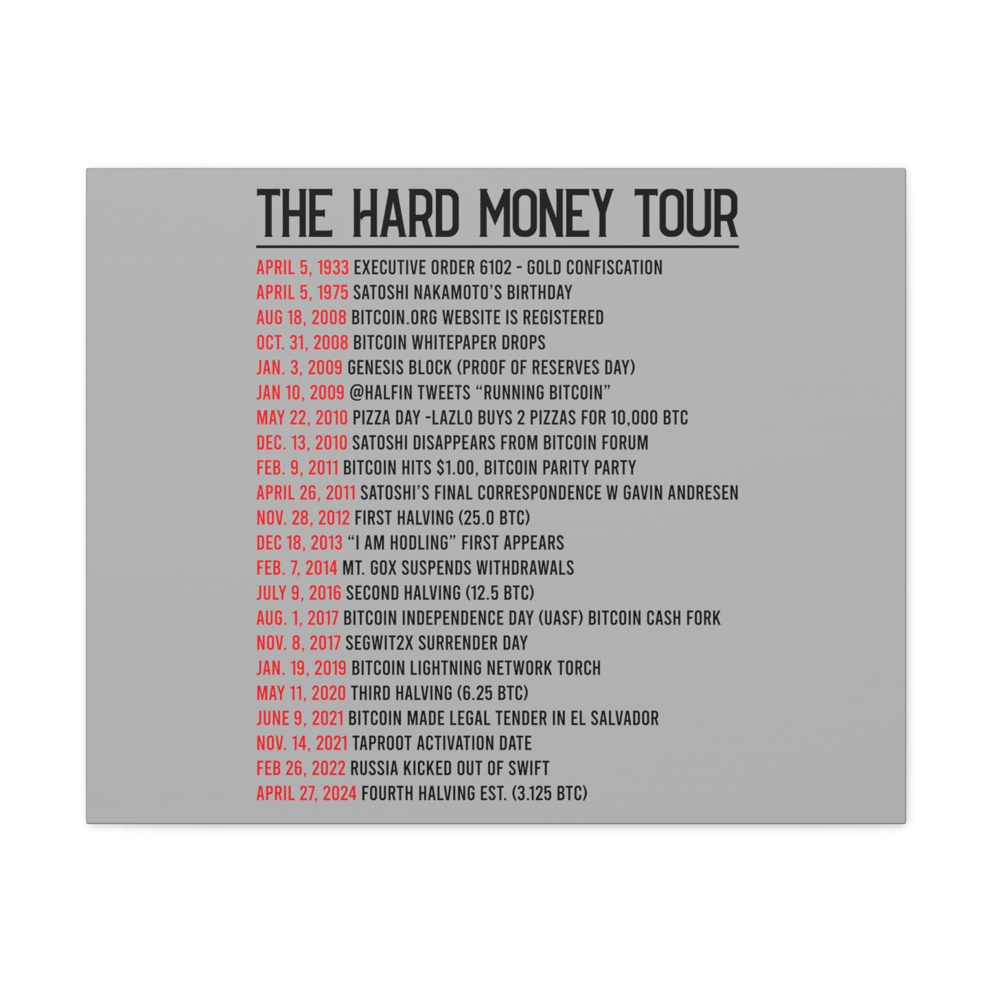 Hard Money Tour Dates - Canvas Gallery Wraps