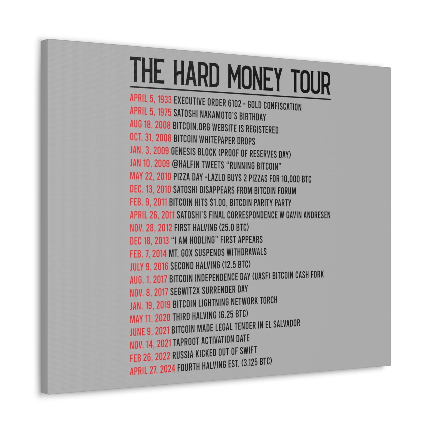 Hard Money Tour Dates - Canvas Gallery Wraps