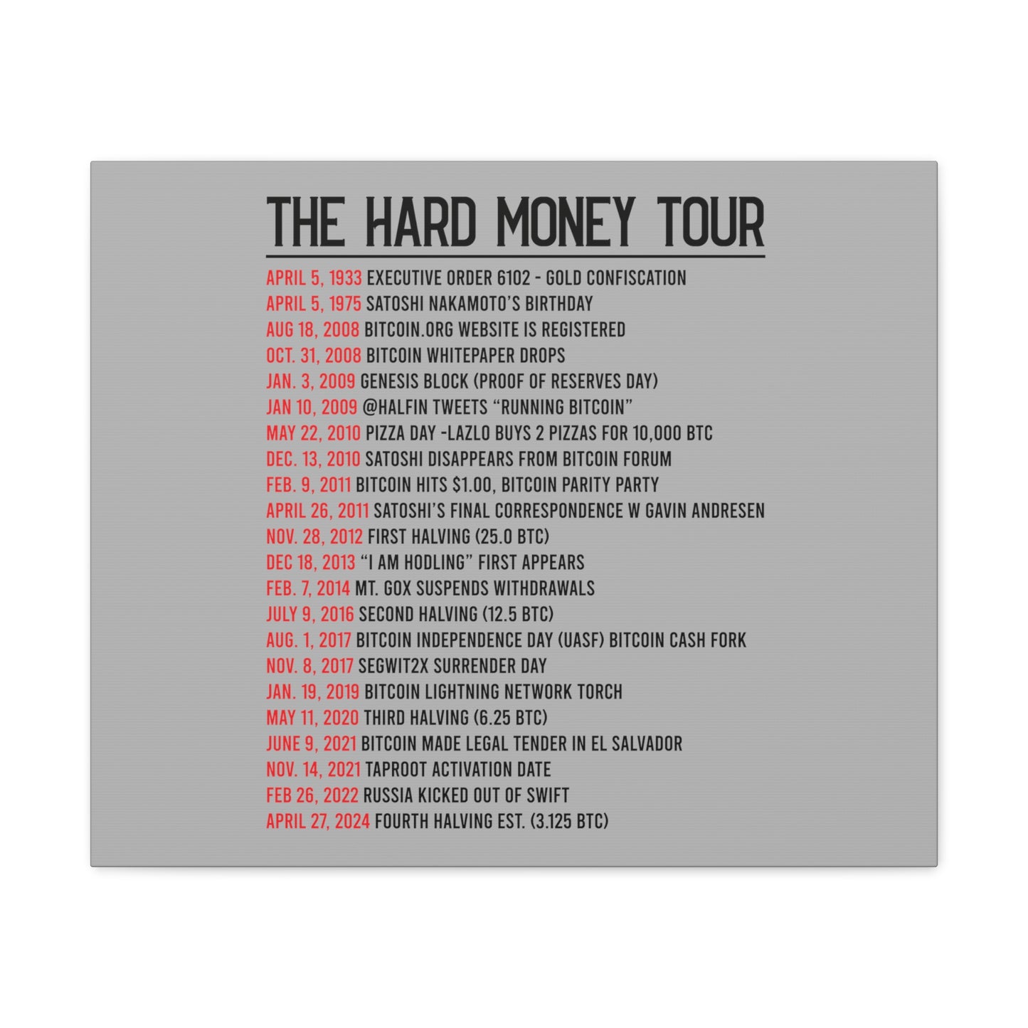 Hard Money Tour Dates - Canvas Gallery Wraps