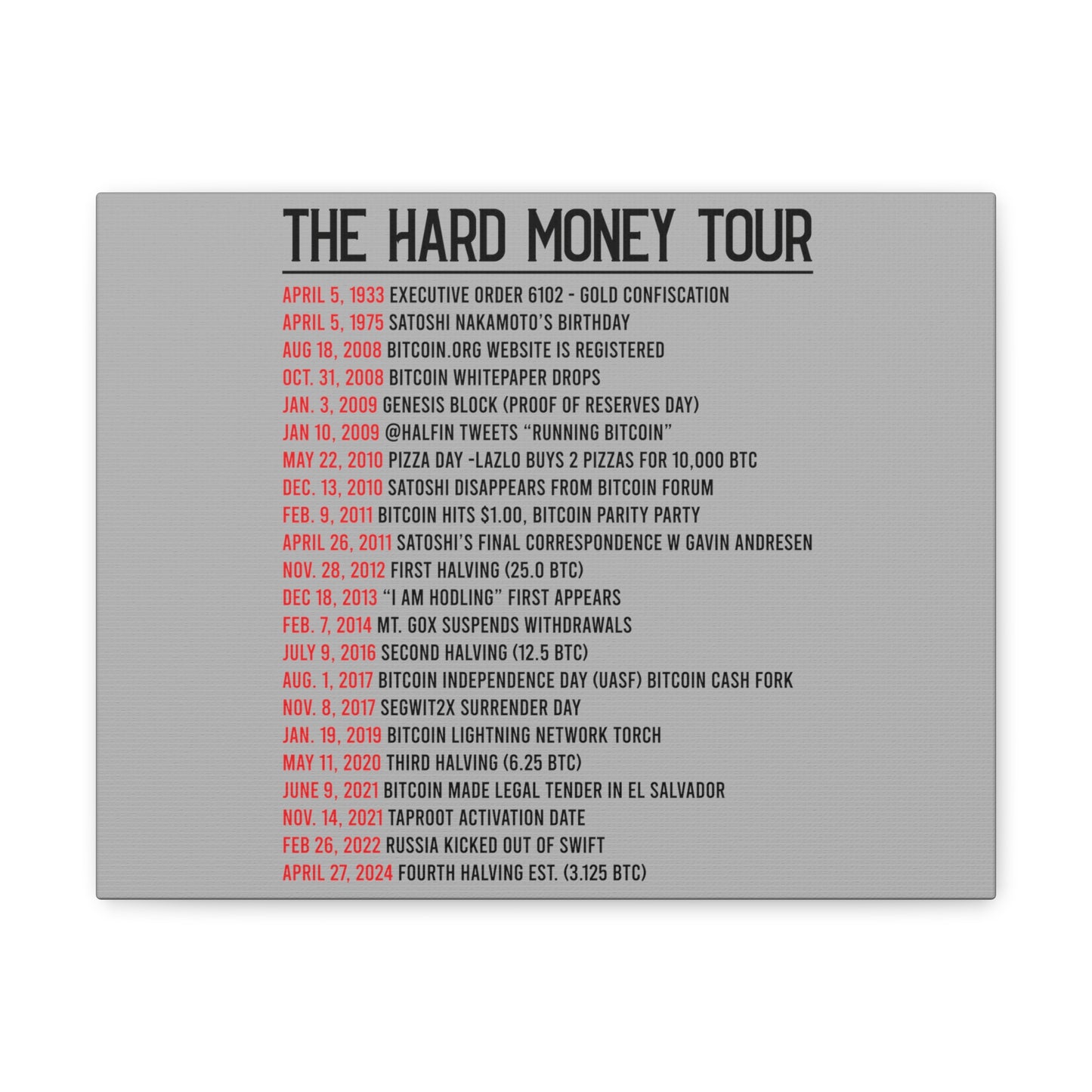 Hard Money Tour Dates - Canvas Gallery Wraps